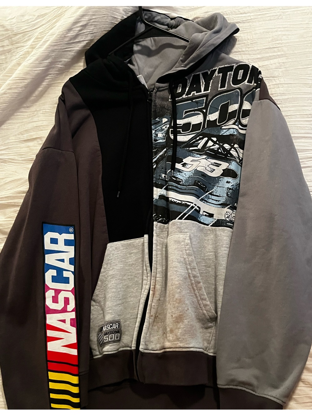 Nascar Black and Gray Zip-Up Hoodie with Printed Logo